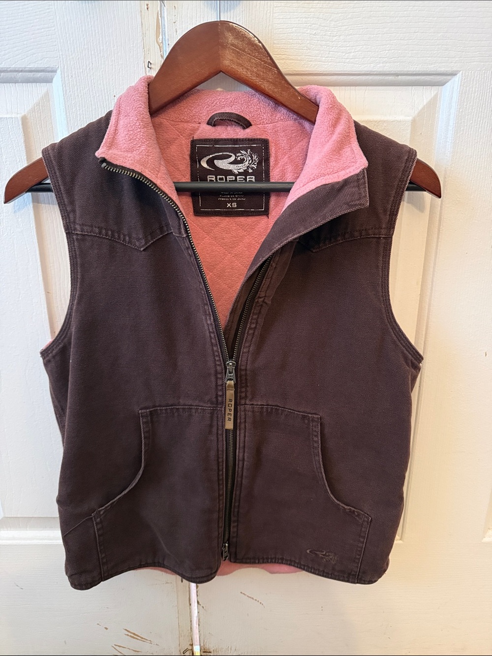 Roper Brown Vest with Pink Lining